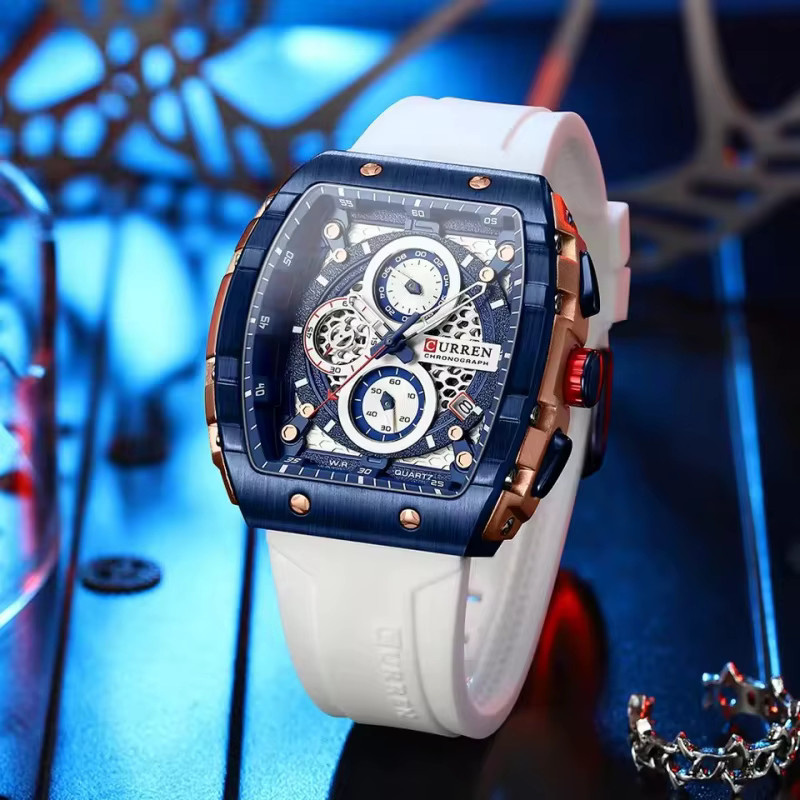 CURREN Chronograph Armbanduhr, Quarz, eckig, Silikon, Herren - Bild 2