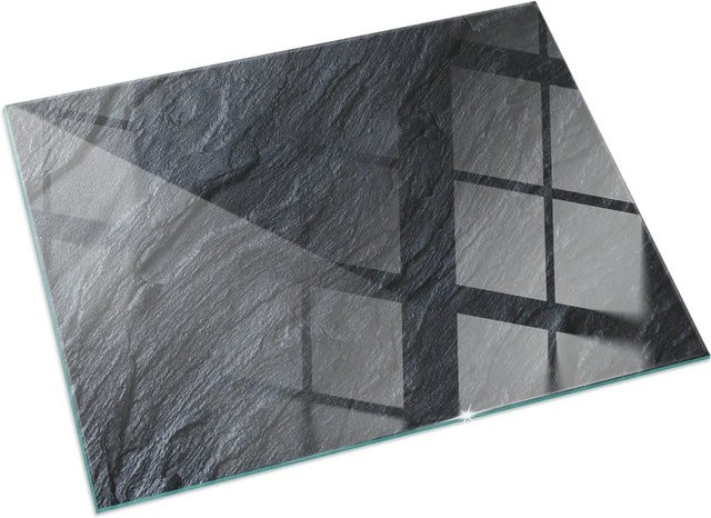 Tulup Glasplatte für Kamin mit Steinoberflächenstruktur in Schwarz, B/T: 60 x 40 cm - Bild 1