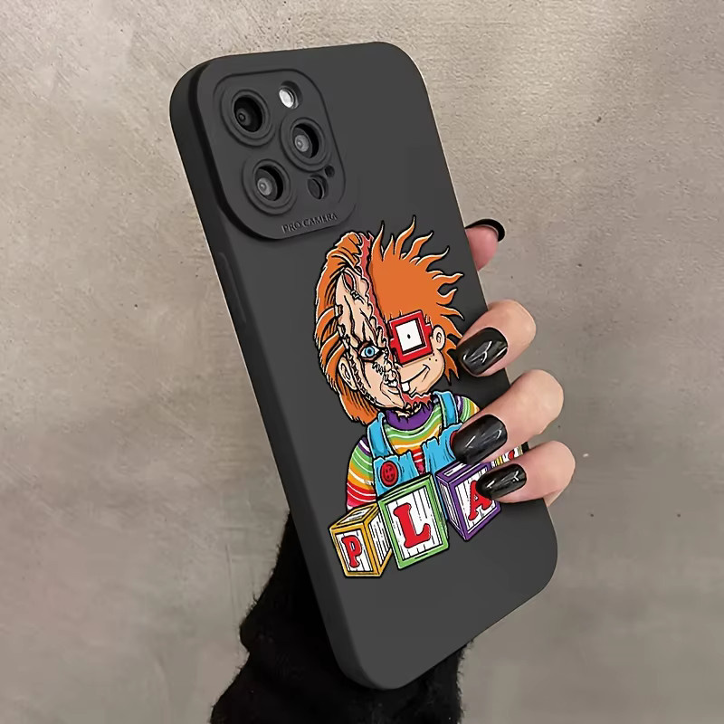 Matte Silikon-Handyhülle mit Cartoon-Muster aus TPU für iPhone 15 14 13 12 11 Pro Max XS X XR 7 8 Plus in Schwarz - Bild 2
