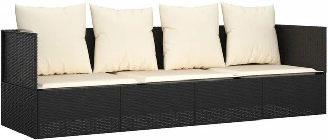vidaXL Outdoor-Loungebett aus Poly Rattan mit Kissen in Schwarz, B/T/H: 203 x 58 x 56 cm - Bild 1