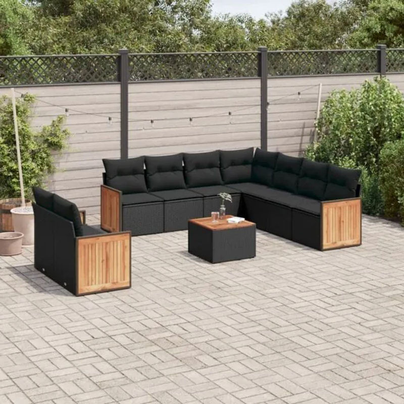 Vidaxl 10-tlg. Garten-Sofagarnitur aus Polyrattan mit Kissen in Schwarz - Bild 1