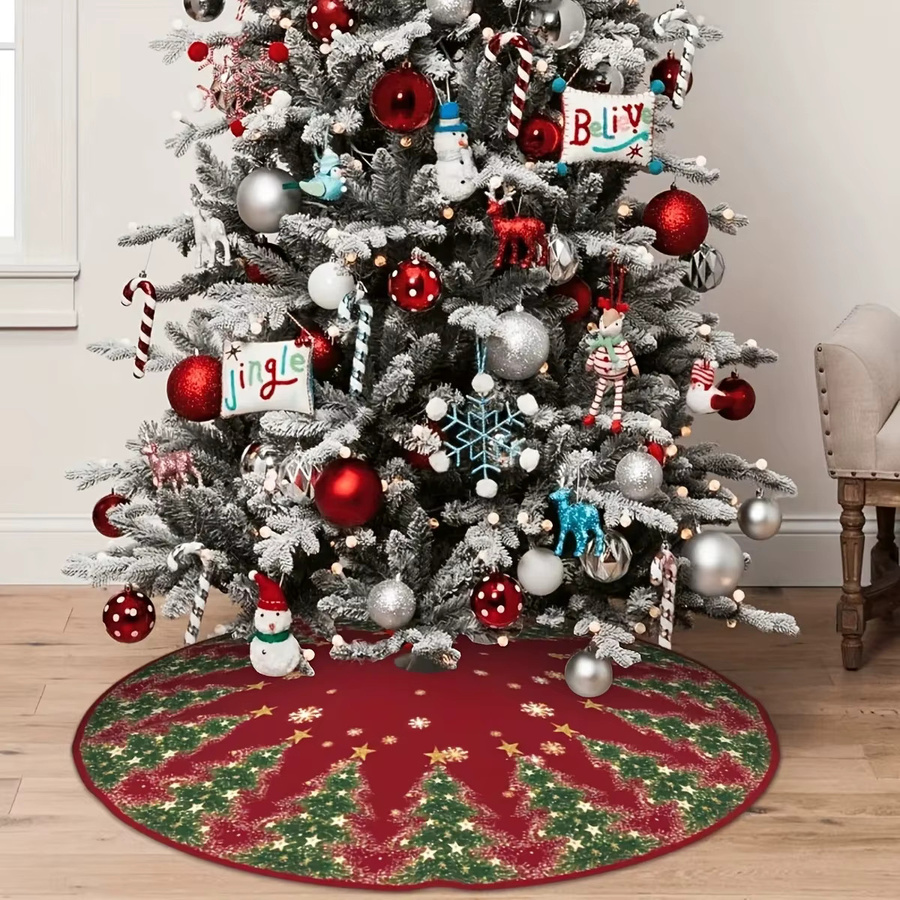 VIKAMA Weihnachtsbaumrock mit Weihnachtsbaummuster in Rot, runde Textil-Dekoration für deine Winterkollektion - Bild 2