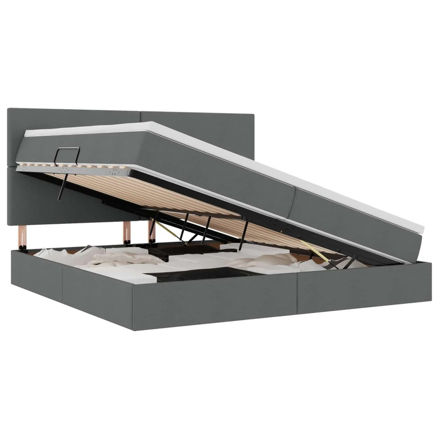 vidaXL Aufbewahrungsbett mit Matratze in Dunkelgrau, modernes Polsterbett mit Lift-up-Funktion, B/T/H: 200 x 200 x 128 cm - Bild 2