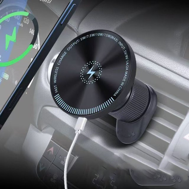 UYUXIO Magnetisches kabelloses Autoladegerät in Schwarz mit 15 W Schnellladefunktion für iPhone 17 16 15 als Handyhalterung für die Lüftungsschlitze - Bild 1
