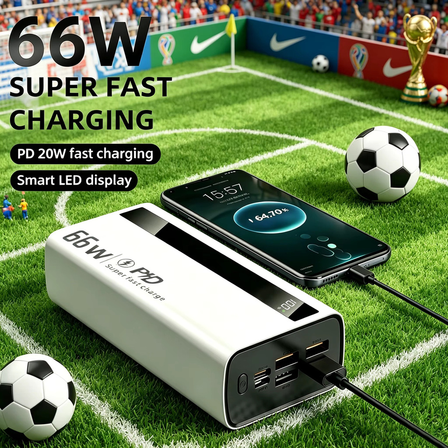 InTessry Hochleistungs-Powerbank mit 60000mAh und 66W Schnellladeleistung, PD3.0 22,5W, Display und 4 Ausgänge, Farbe: Weiß - Bild 3
