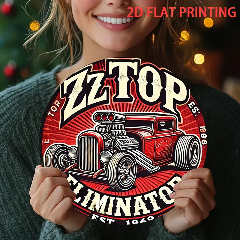 Potdemiel ZZ Top Eliminator Hot Rod Blechschild in Rot und Schwarz, Vintage Metal Wanddeko für deine Garage, Durchmesser: 20 cm - Bild 2