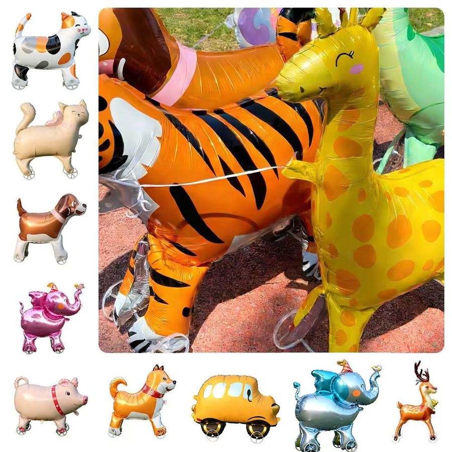Aluminiumfolienballons mit Cartoon-Design und Rädern, Tierfiguren-Stehballons - Bild 2