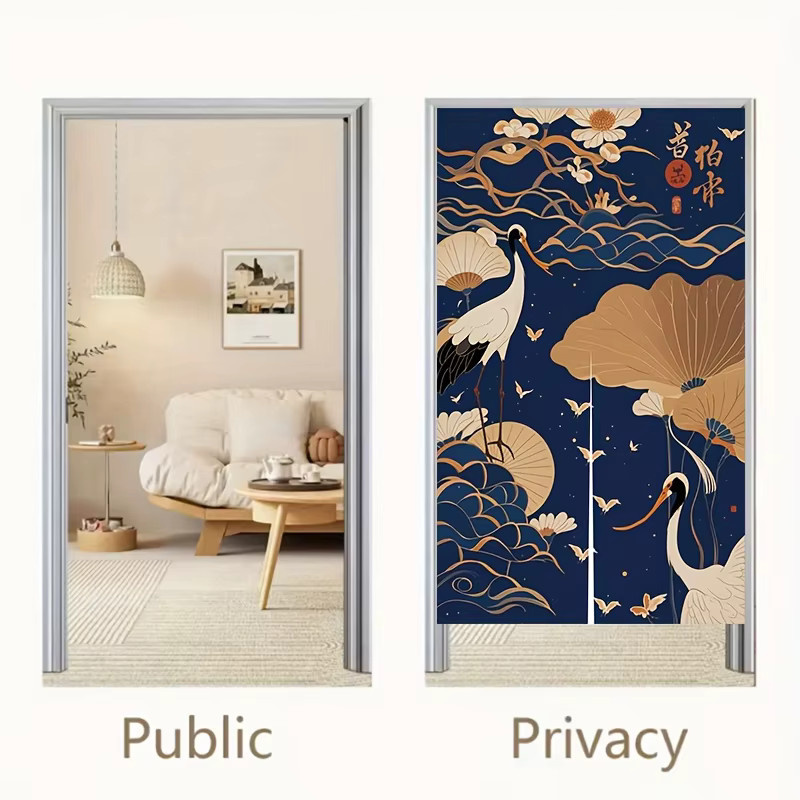 VIKAMA Zen-inspirierter Stoff-Türvorhang als Raumteiler und Sichtschutz in Blau mit orientalischem Grafikdesign, Breite: 70 cm - Bild 4