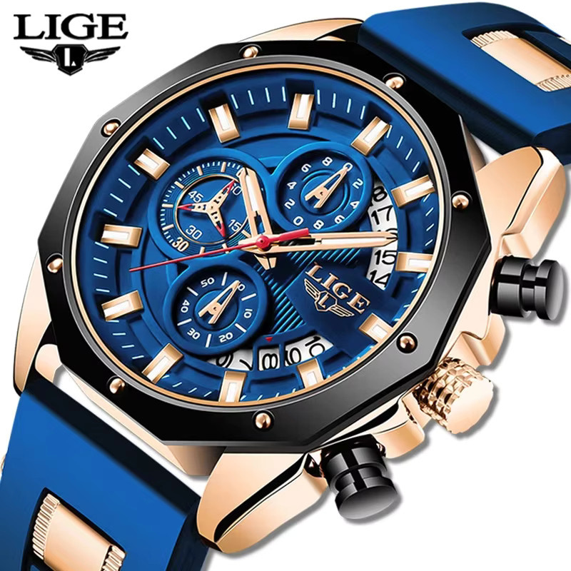 Lige Armbanduhr Chronograph, Quarz, Silikon, Blau, Herren - Bild 5