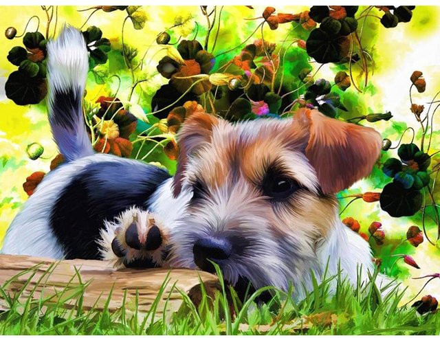 FIYO Diamantmalerei Hund mit Strass Steinen als Kreuzstich Stickerei in Gelb, B/H: 20 x 30 cm - Bild 1