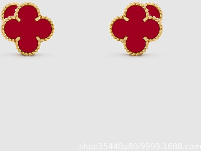 Wucifang Jewelry Ohrringe, Vierblättriges Kleeblatt, Perlmutt, Damen, rot - Bild 1