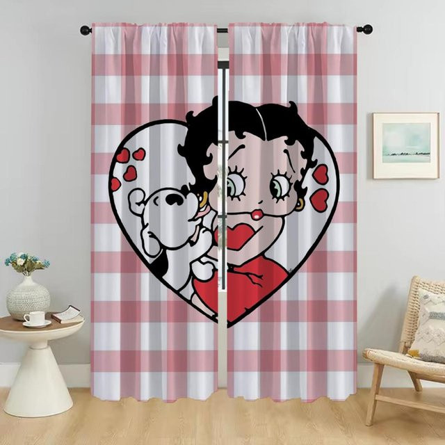 Bettyes Boopes Raumvorhänge 2er-Set Pink, halbtransparent mit Kamera-Schatten-Motiv für Halloween-Dekoration, Breite: 50 cm, Höhe: 70 cm - Bild 1