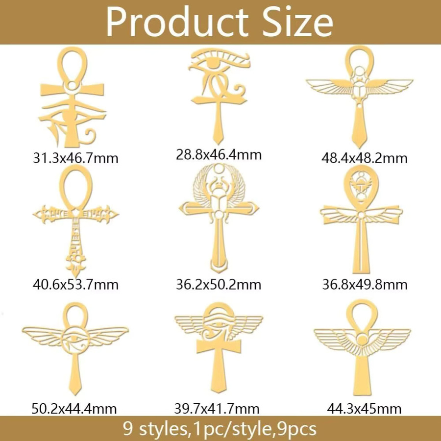 9 Stück selbstklebende Metallaufkleber in Gold mit ägyptischem Muster und Ankh-Symbol, Durchmesser: 4,06 cm - Bild 2