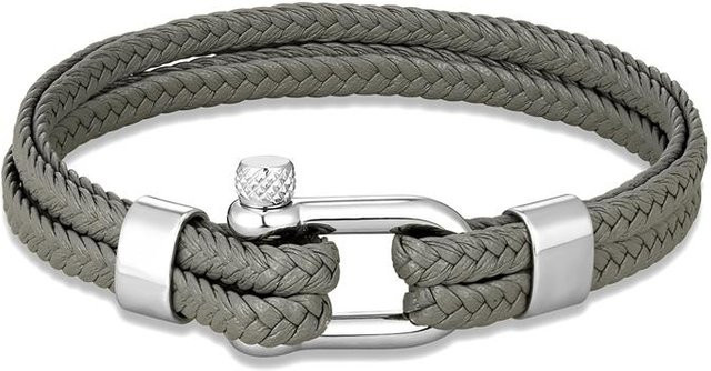 YULIN Armband, marineblaues Leder, geflochten, Edelstahl, Silber, 23cm, Unisex - Bild 1