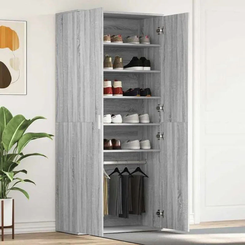Vidaxl Schuhschrank Modern in Grau aus Holzwerkstoff mit Drehtüren, B/T/H: 80 x 39 x 180 cm - Bild 1