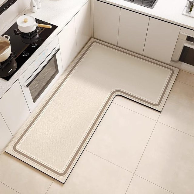 L-förmige Kieselgur Fußmatte von Yiran Furniture, wasserabsorbierend und rutschfest, beige, B/T/H: 120 x 80 x 45 cm - Bild 1