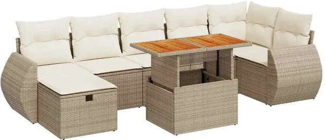 vidaXL 5-tlg Garten-Sofagarnitur in L-Form aus Polyrattan und Akazienholz mit Kissen in Beige-creme - Bild 1