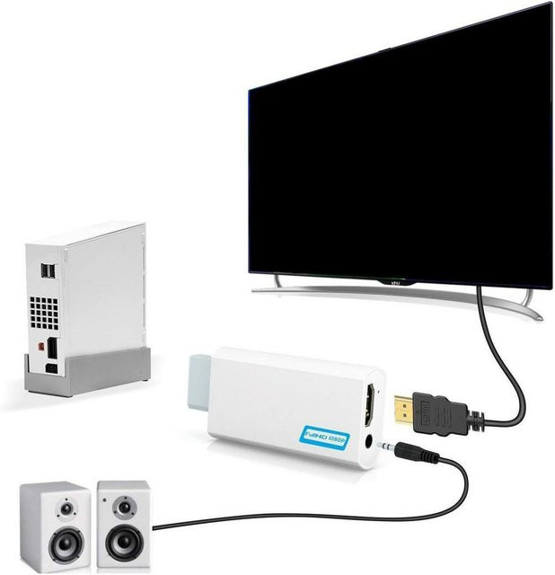 Wii zu HDMI Konverter mit Full HD 1080P Auflösung und 3,5mm Audioanschluss für HDTV, Monitor und PC in Schwarz und Weiß - Bild 1