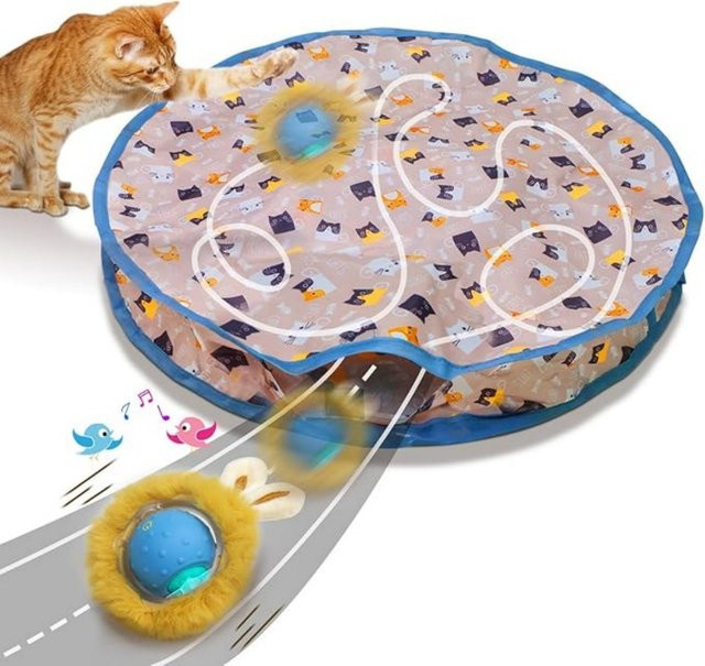 ATUBAN Interaktives Katzenspielzeug Ball in Blau mit Bewegungsaktivierung und Zwitscherton für Maus-Fangspiele - Bild 1