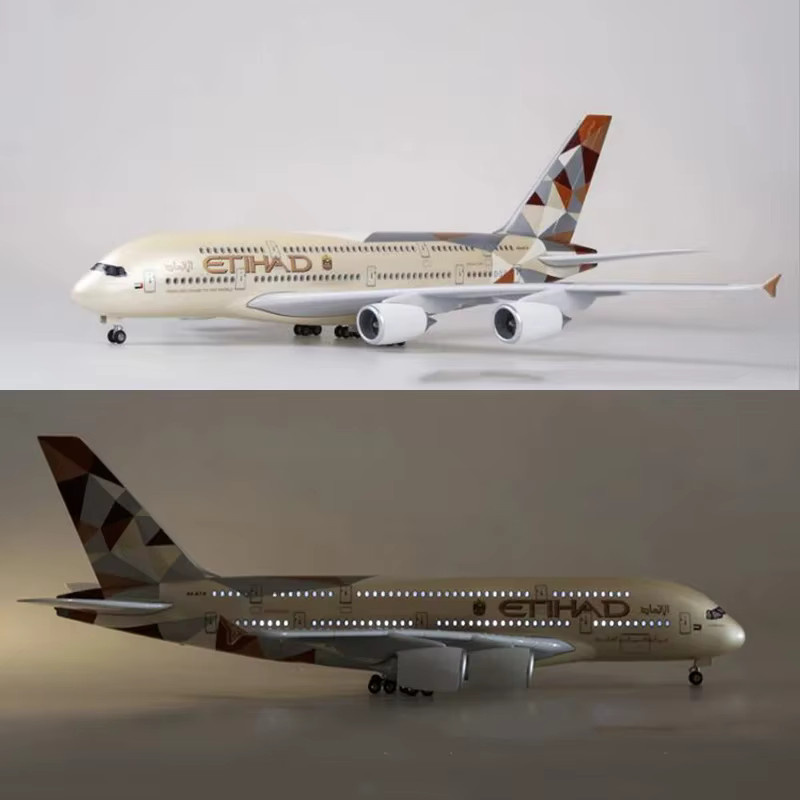 Aviati A380 Etihad Airways Flugzeugmodell, Maßstab 1:160, statisches Kunstharzdisplay, mit Sprachsteuerungslichtern, abnehmbaren Rädern - Bild 3