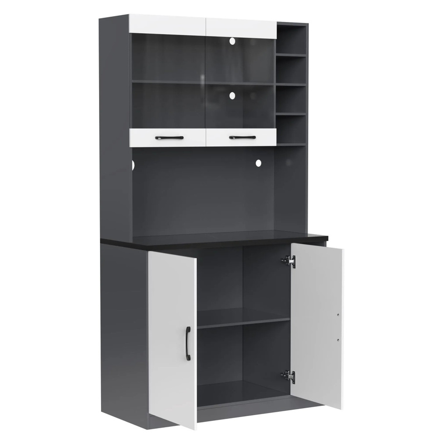 okwish Küchenschrank mit LED-Beleuchtung und verstellbaren Ablagefächern, Weiß Grau, B/T/H: 100 x 47 x 187 cm - Bild 2