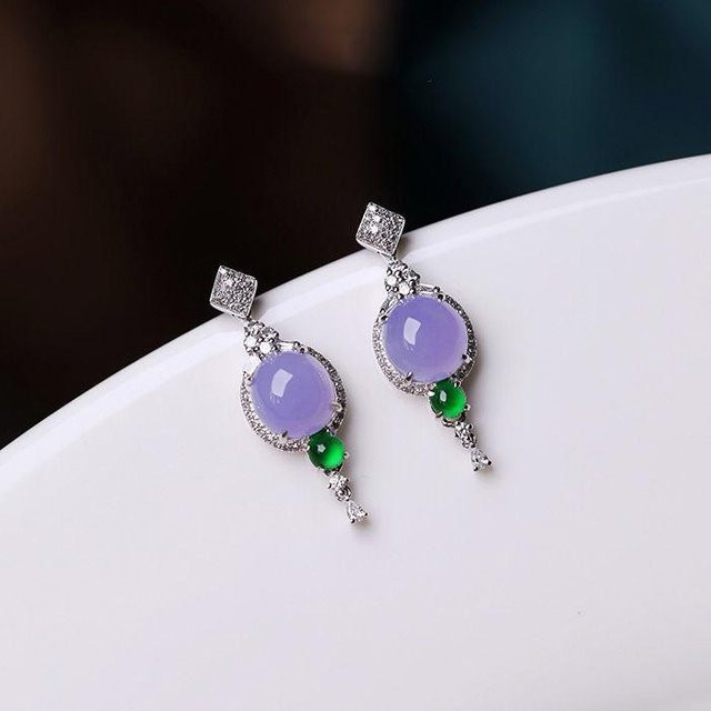 Yiran Jewelry Ohrringe, Lila Chalcedon, Zirkonia, Kupfer, Damen, Schwarz - Bild 1