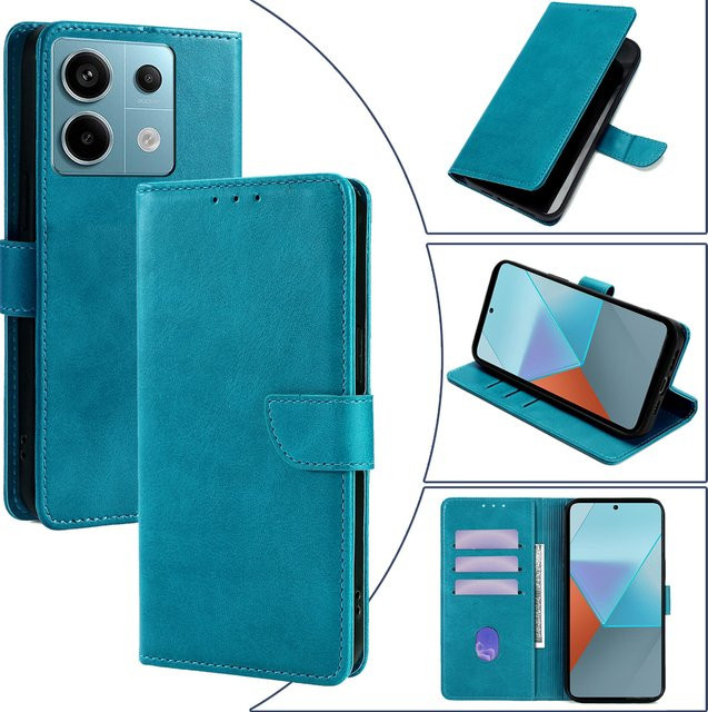 Xiaomi Poco X6 Pro Wallet Case aus Leder mit Magnetschnalle und Kartenfächern in Schwarz für 5G NFC Modelle - Bild 1