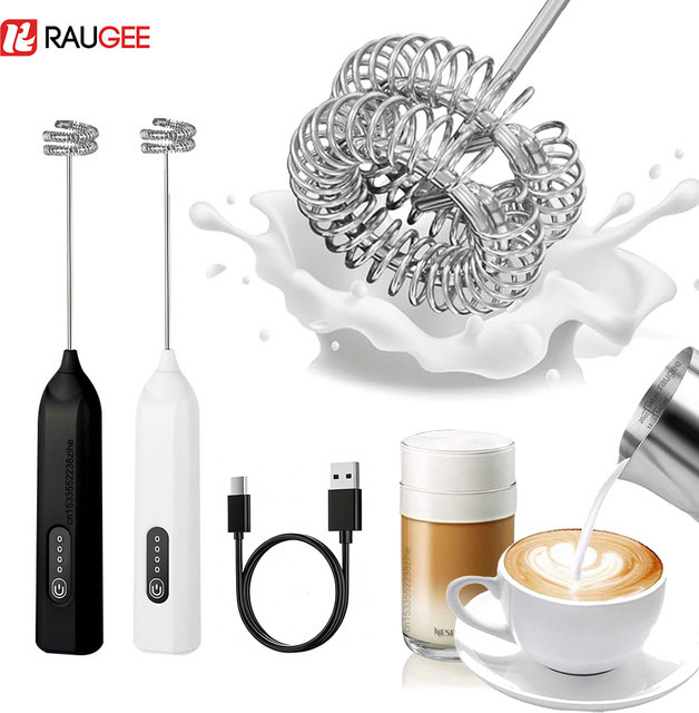 Elektrischer Milchaufschäumer Mini Kaffee-Mixer von raugee, kabelloser Milchschäumer mit Typ-C Aufladung und Eierschläger in Weiß - Bild 1