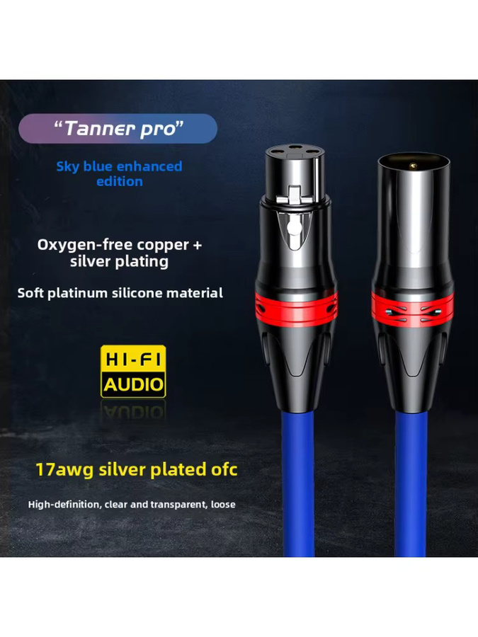 Tanner Pro Sky Blue 6N XLR-Mikrofonkabel aus sauerstofffreiem Kupfer, versilbertes symmetrisches Audiosignalkabel in Blau - Bild 5