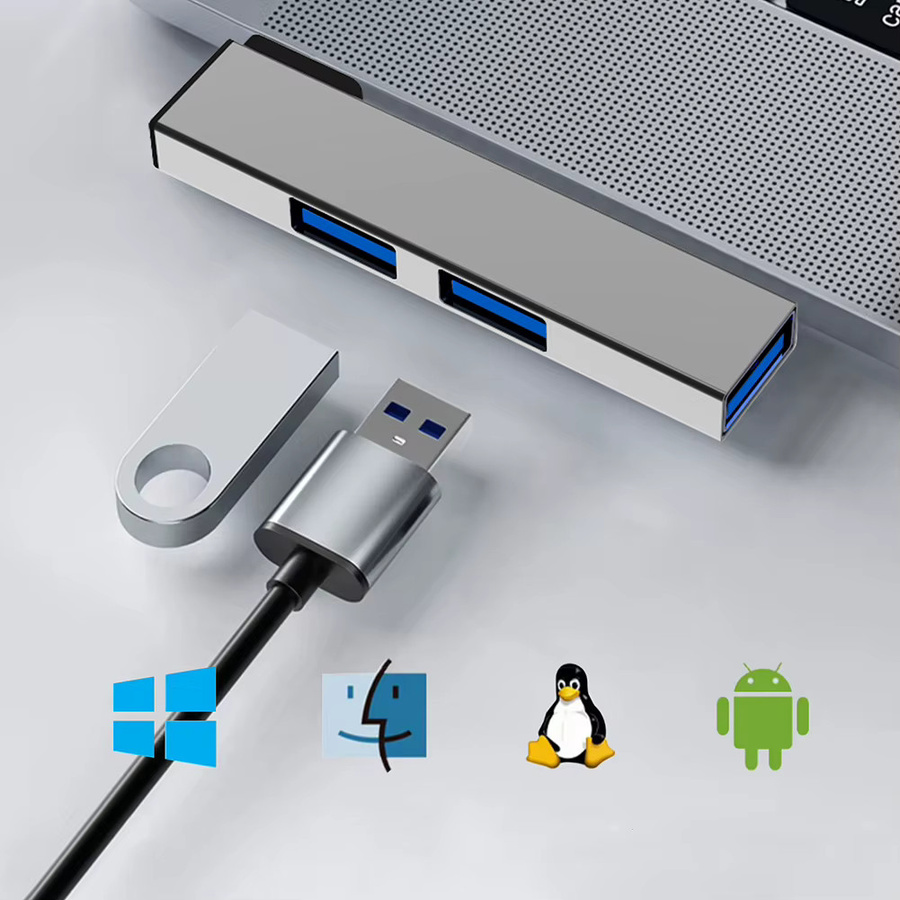 APWIKOGER 3-in-1 USB-C-Dockingstation mit 5,0 Gbit/s USB 3.0 und Type-C 3.0 zu 3 USB-Ports, USB-Hub in Silber für PC, Computer und Laptop - Bild 2