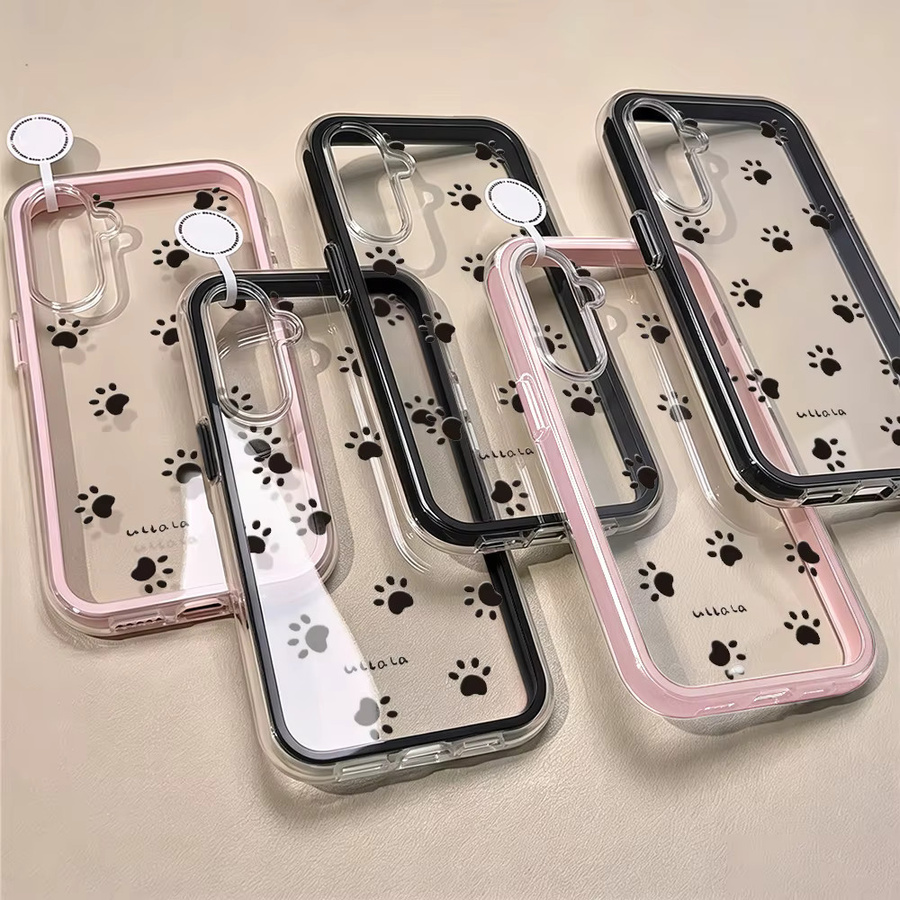 Transparente 2-in-1 Schutzhülle mit Katzenpfoten-Design für Samsung Galaxy S25 S24 S23 S22 Ultra Plus A55 A54 A53 A35 A34 in Pink - Bild 2