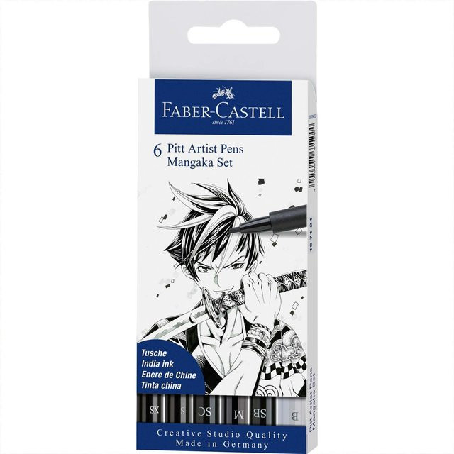 Faber Castell Pitt Artist Pen Manga Tuschestift-Set in Schwarz mit Brush-Spitze für Profis - Bild 1