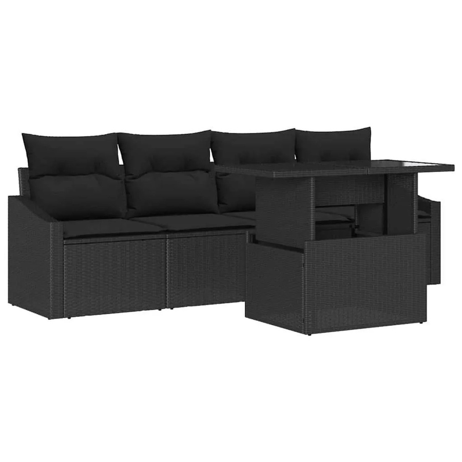 vidaXL Garten-Sofa-Set aus Poly-Rattan in Schwarz mit Kissen und Couchtisch, 5-teiliges L-Shape Lounge-Set für Terrasse und Garten - Bild 2