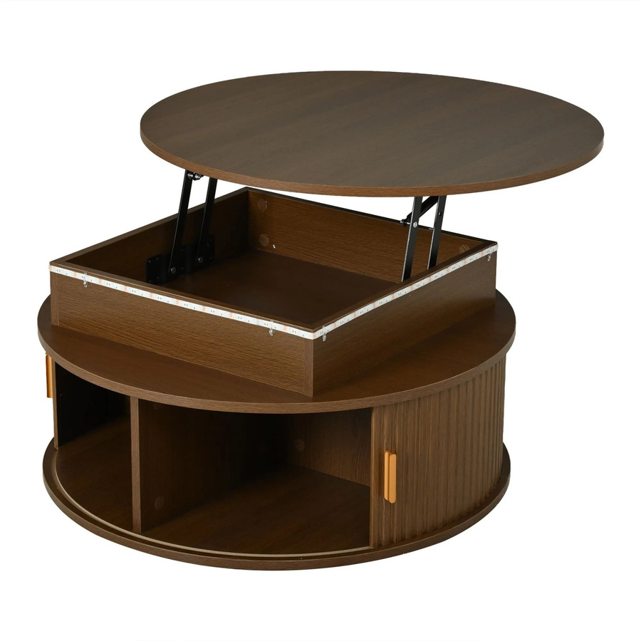 okwish Couchtisch mit LED und Rolltür in Braun, höhenverstellbar und Hochglanz, B/T/H: 75 x 75 x 52 cm - Bild 2