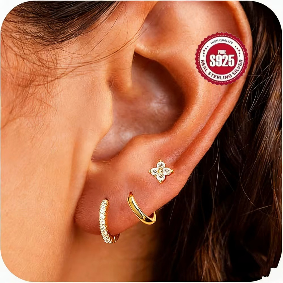 Ohrstecker 3-teiliges Set, 14K vergoldet, Zirkonia, Damen - Bild 2