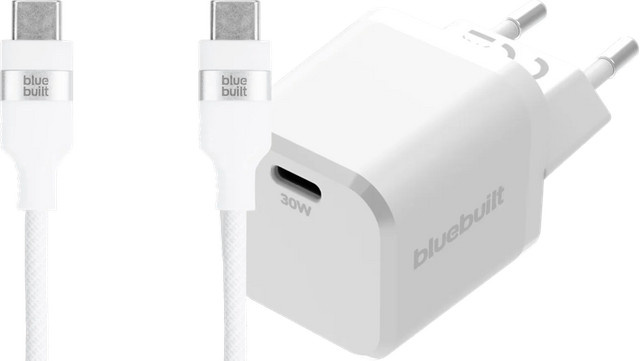 BlueBuilt Power-Delivery-Ladegerät 30 W mit 3 m USB-C-Nylonkabel in Weiß - Bild 1