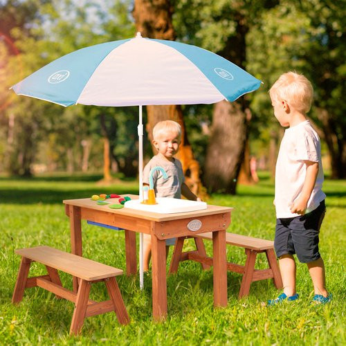 AXI Kinder-Picknicktisch Dennis aus Hemlockholz in Braun mit 4 Sitzplätzen, B/H/L: 97 x 50 x 97 cm - Bild 2