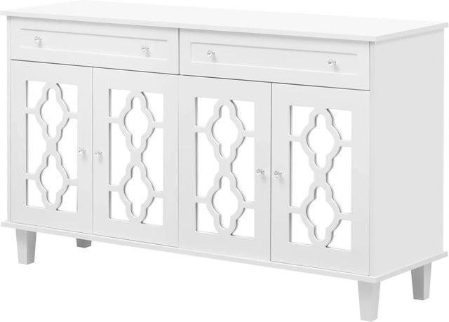 okwish Sideboard mit 4 Spiegeltüren und Schubladen in Weiß, modern mit verstellbaren Einlegeböden, B/T/H: 140 x 40 x 83 cm - Bild 1