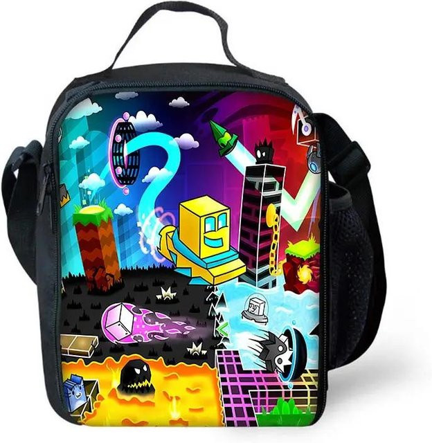 Fancy Style Studio Thermische Lunchbox für Kinder mit Angry Geometry Dash Motiv, Isoliertes Picknick-Kühltaschen für Outdoor und Schule, Mehrfarbig, B/T/H: 25 x 20 x 5 cm - Bild 1