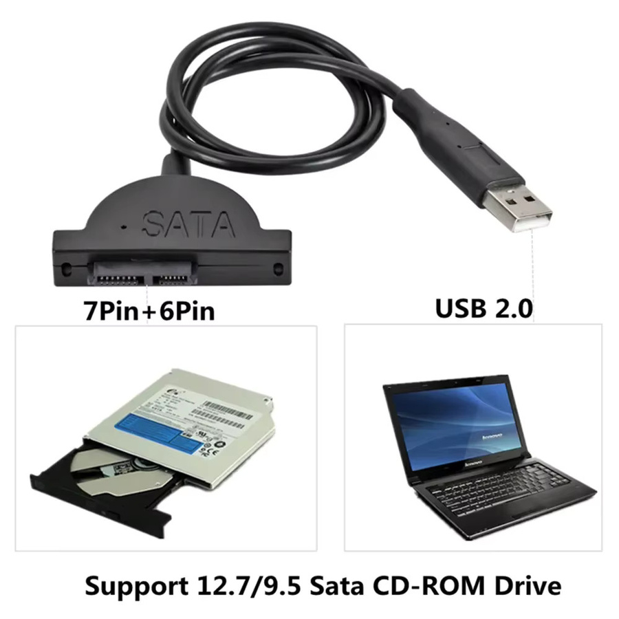 PzzPss USB 2.0 zu Mini SATA II 7+6 13Pin Adapter Konverter Kabel in Schwarz für Laptop CD/DVD ROM Slimline Laufwerke und HDD Caddy - Bild 4