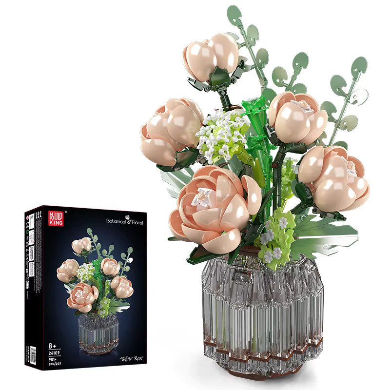 Mould King 24109 Blumenstrauß-Spielzeug, Weiße-Rosen-Baustein-Modell-Set, ab 8 Jahren - Bild 5