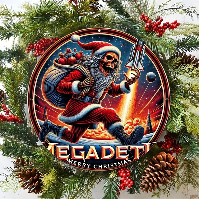 Megadeth Frohe Weihnachten Aluminiumschild, rundes Metall-Wandkunst-Dekor in Mehrfarbig für dein Heim und Büro - Bild 1