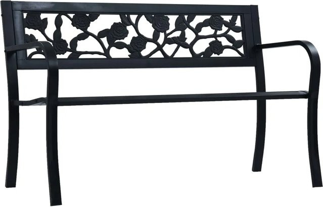 Furnicato Gartenbank aus Stahl in Schwarz mit floralem Design, Breite: 125 cm - Bild 1