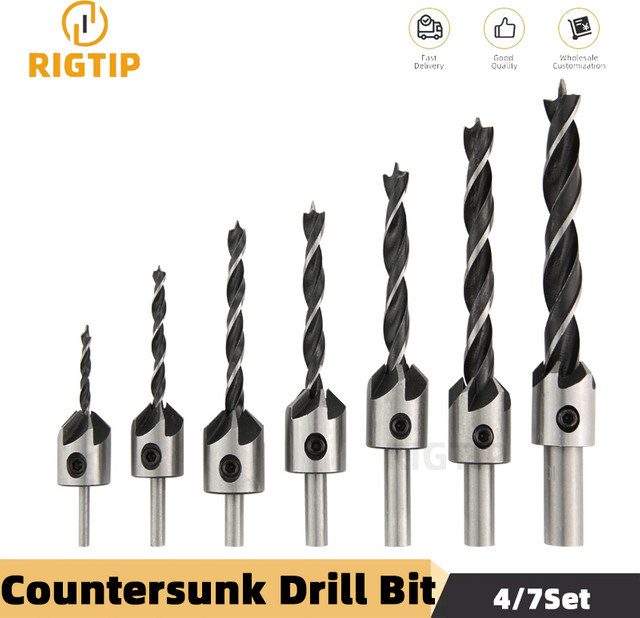 SIQICNC HSS Senkbohrer-Set aus Edelstahl in Silber für Holzbearbeitung und Pilotlochschneider mit 3mm-10mm - Bild 1