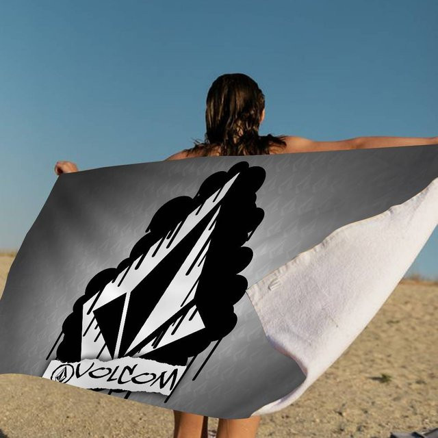Volcom Logo Mikrofaser Strandtuch schnelltrocknend in Weiß und Grau, B: 100 cm, H: 180 cm - Bild 1