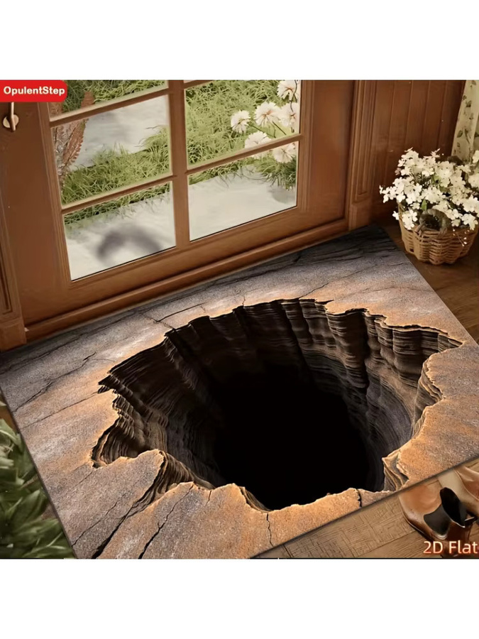 VIKAMA Rutschfester Teppich mit optischer Illusion und schwarzem Lochrissmuster in Schwarz und Multicolour für Wohnzimmer und Balkon - Bild 7
