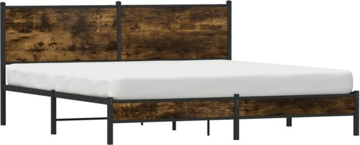 Metallbett vidaxl aus Stahl in Räuchereiche Braun im Industrial Design, B/T/H: 183 x 213 cm - Bild 1