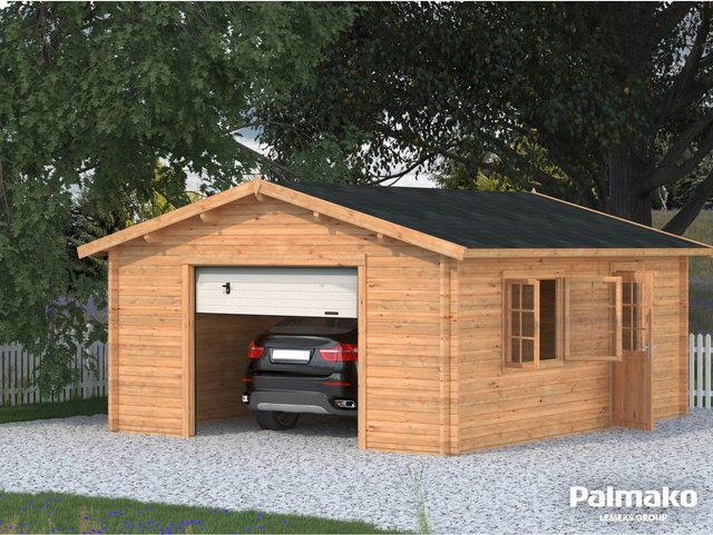 Palmako Holzgarage Roger aus Fichte mit Sektionaltor in Braun, B/T: 450 x 550 cm - Bild 1