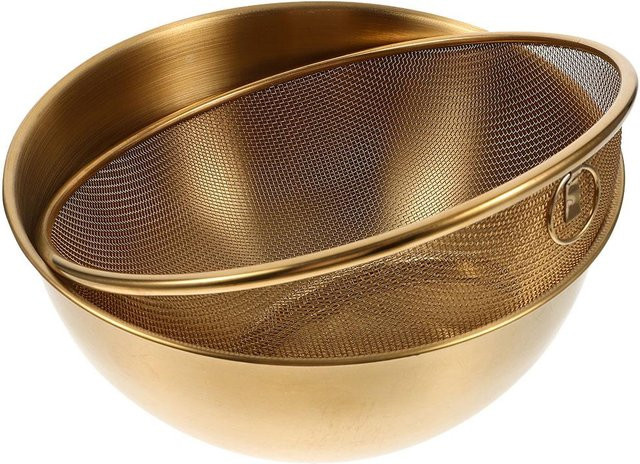 2 Stück Bestbags Spülen Sieb aus Edelstahl als Abtropfsieb für Obst und Reis, Farbe: Beige, B/T/H: 18 x 18 x 9 cm - Bild 1