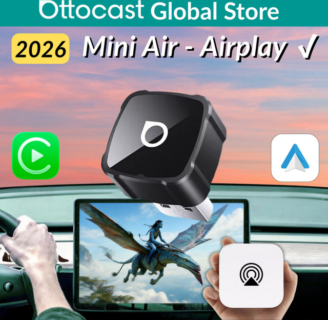 Ottocast Mini Air 3-in-1 Wireless CarPlay Android Auto und AirPlay Adapter in Schwarz mit Plug-and-Play Wireless Mirroring für YouTube, TikTok und IPTV - Bild 1